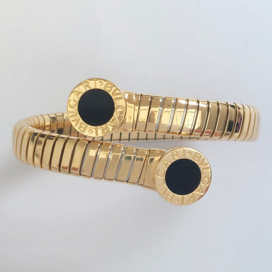 Bvlgari Tubogas Onyx Gold Bangle Bracelet