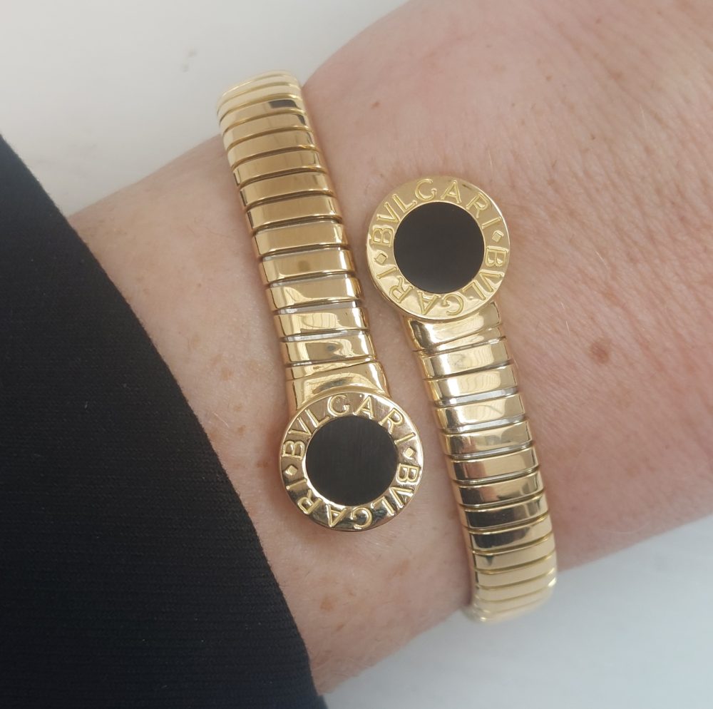 Bvlgari Tubogas Onyx Gold Bangle Bracelet