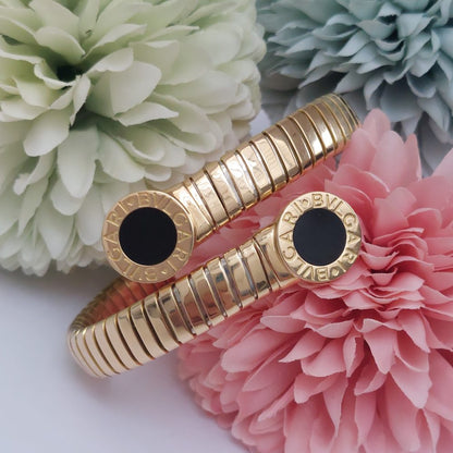 Bvlgari Tubogas Onyx Gold Bangle Bracelet