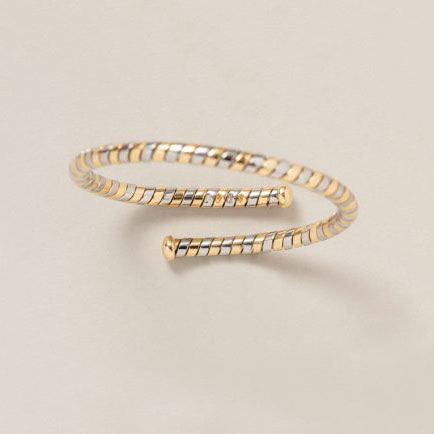 Vintage Bvlgari Yellow Gold and Steel Twist Bangle Bracelet
