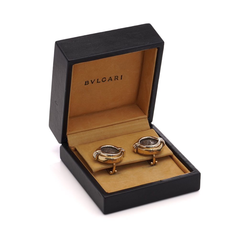 Bulgari clip earrings in gold with genuine Ancient Roman coins.