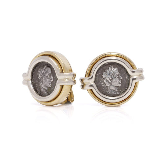 Bulgari clip earrings in gold with genuine Ancient Roman coins.