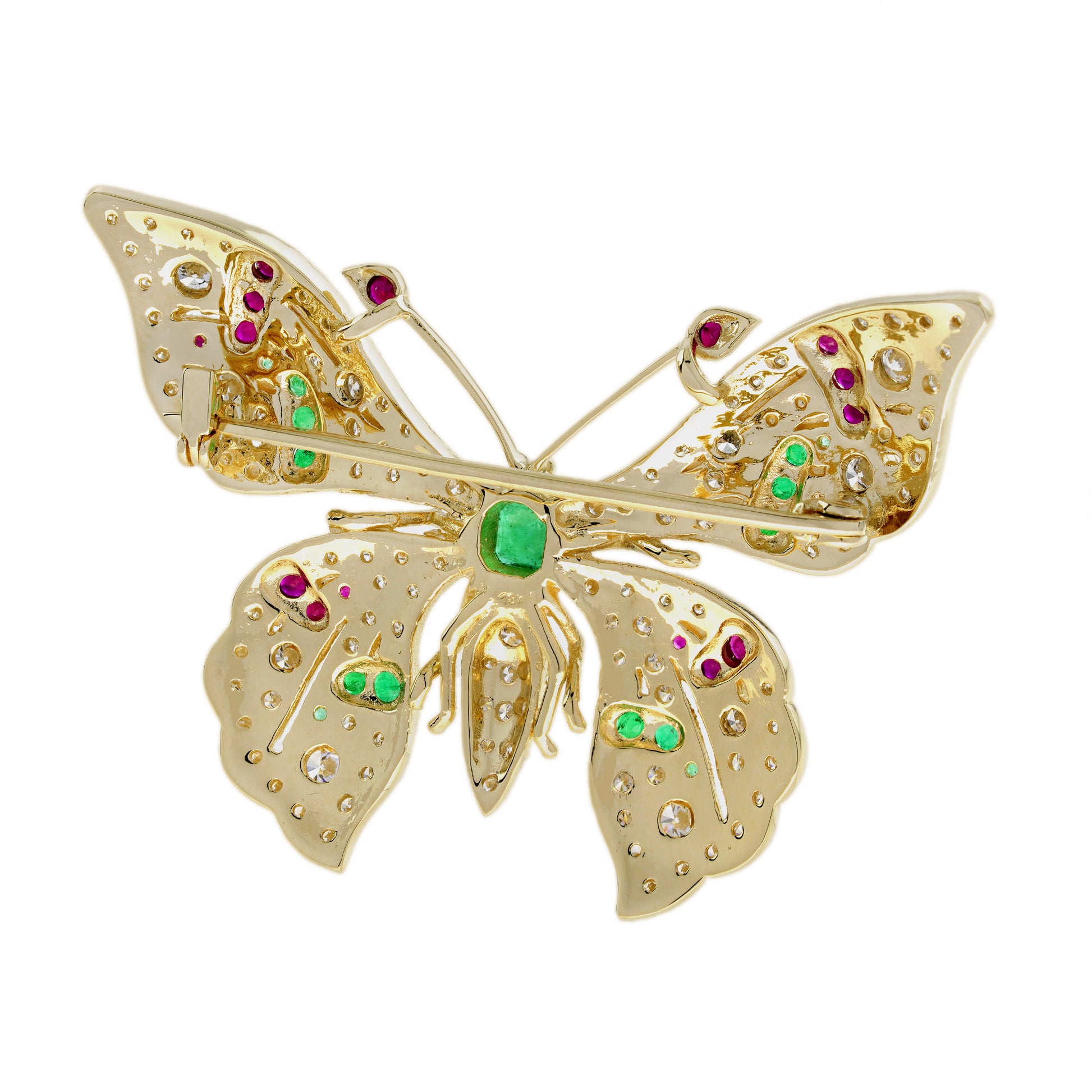 Emerald Ruby and Light Brown Diamond Butterfly Brooch