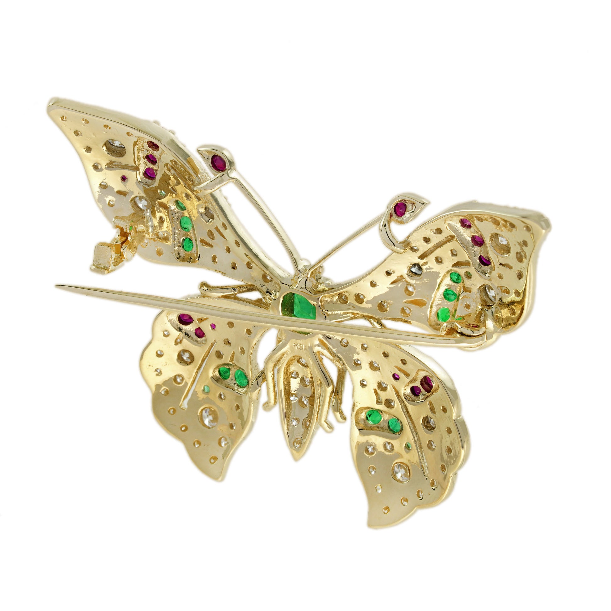 Emerald Ruby and Light Brown Diamond Butterfly Brooch