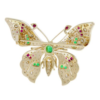 Emerald Ruby and Cognac Diamond Butterfly Brooch