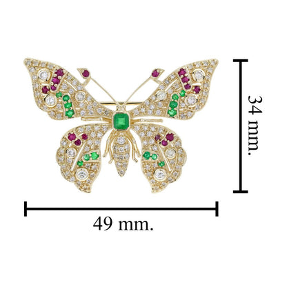 Emerald Ruby and Cognac Diamond Butterfly Brooch