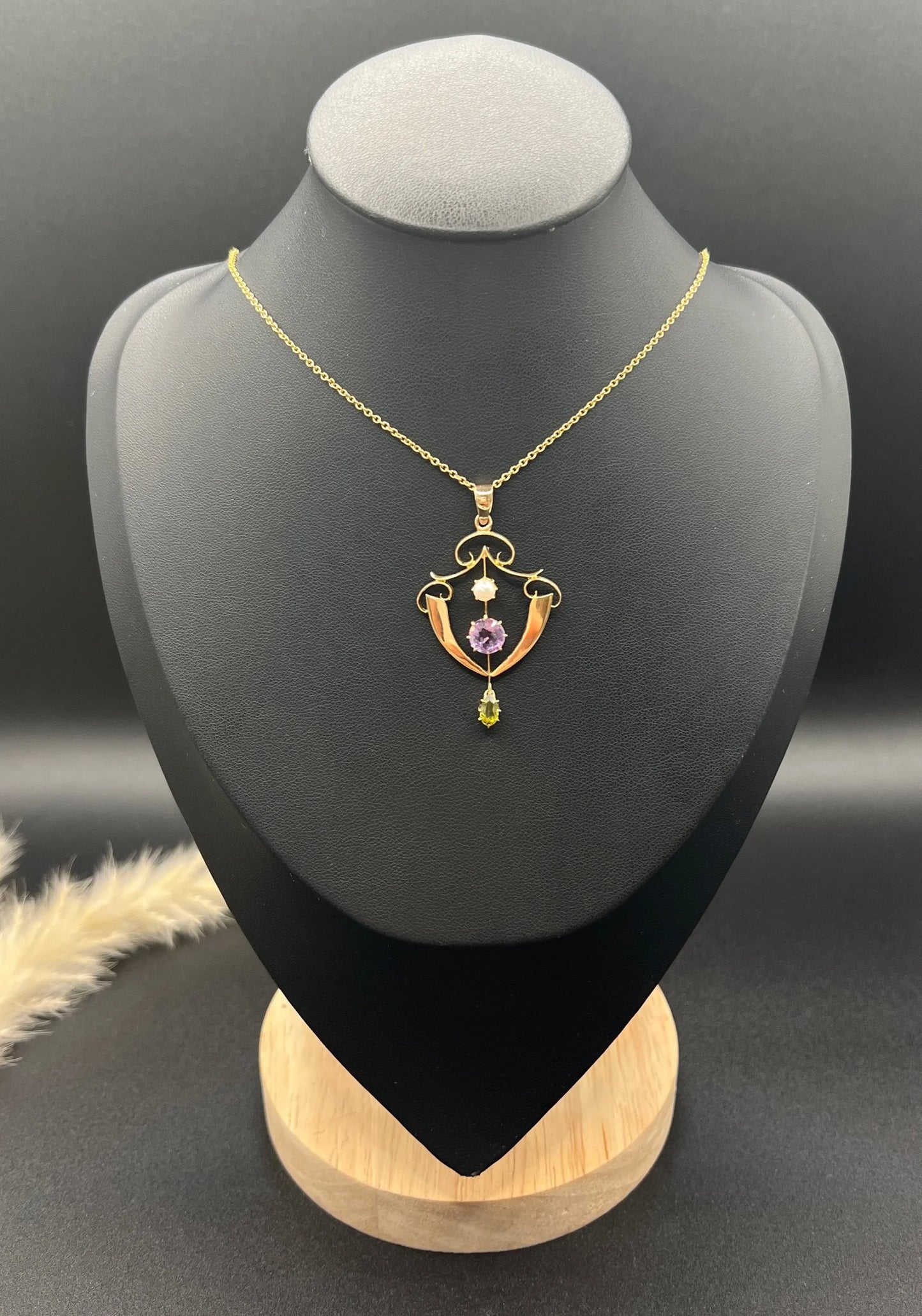 Antique 9ct Gold, Edwardian Amethyst, Pearl & Peridot Suffragette Pendant