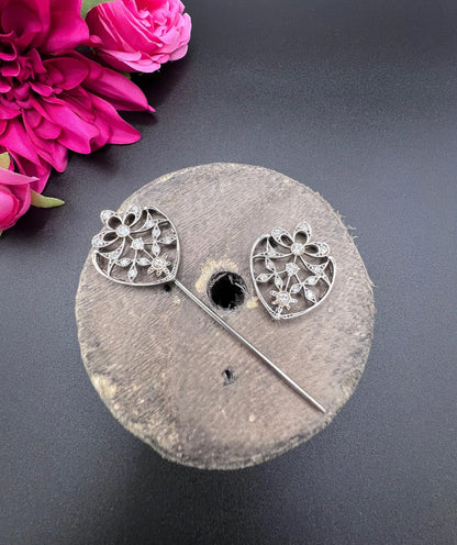 Antique 18ct White Gold, Edwardian Diamond Jabot Pin