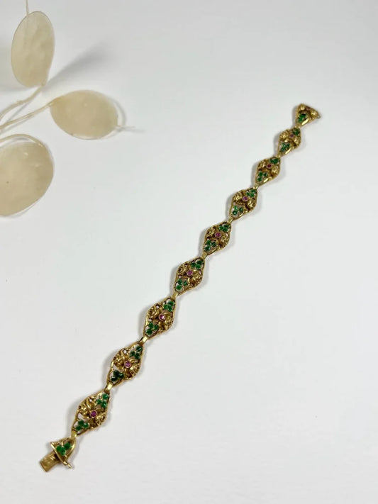 Antique 18 Carat Yellow Gold Bracelet With Rubies And Enamel