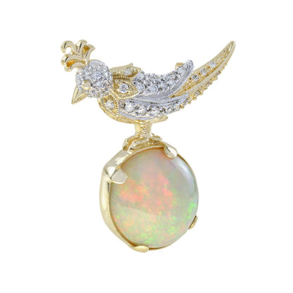 8.28ct Ethiopian Opal Diamond and 18ct Yellow Gold Bird Brooch