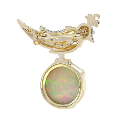 8.28ct Opal Diamond and Gold Bird Brooch
