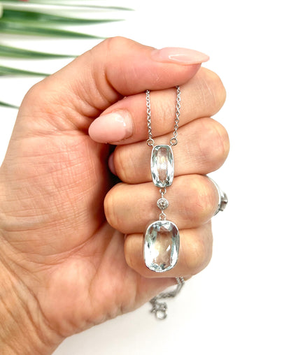 Vintage platinum, 1920s Aquamarine & Diamond Pendant Necklace