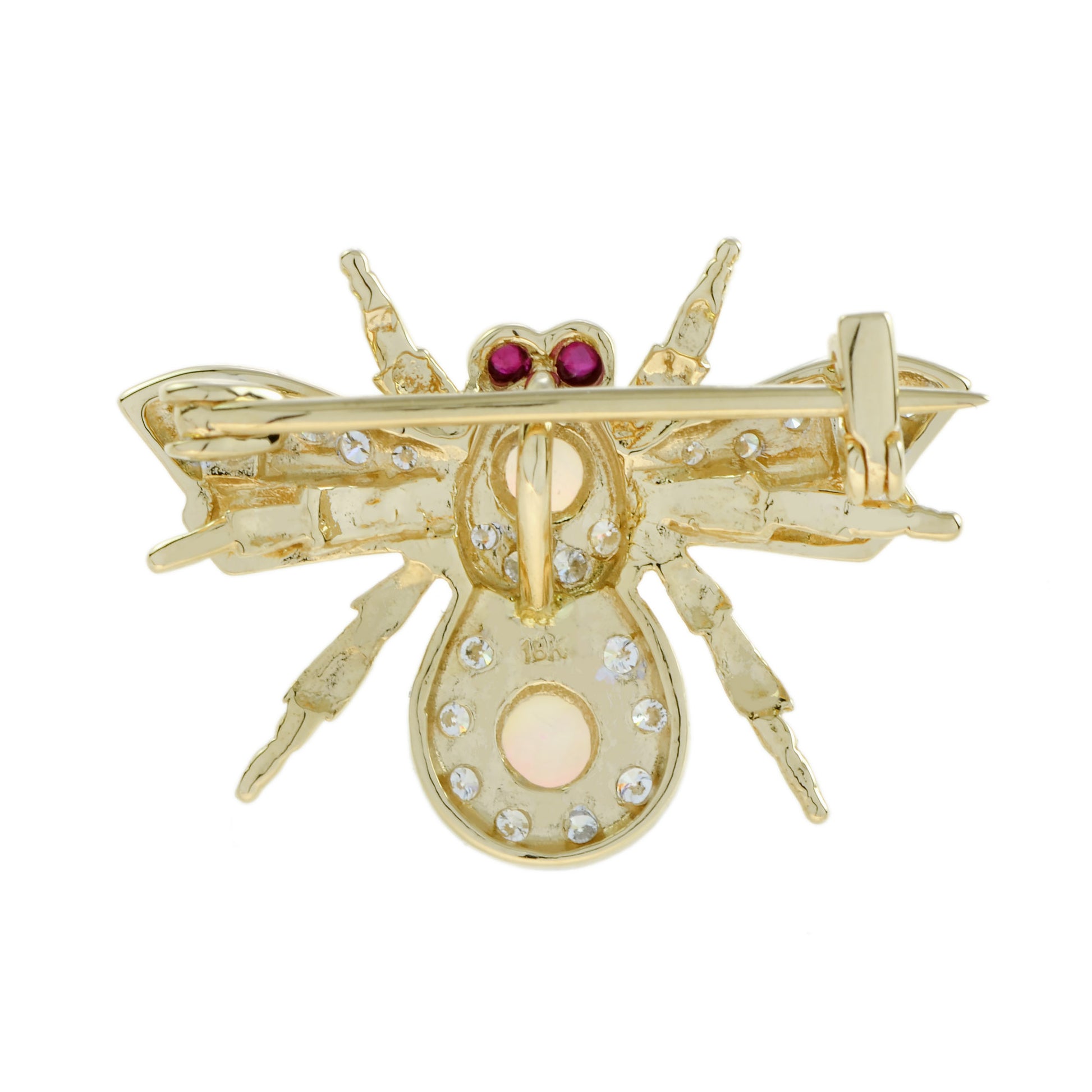 Opal and Diamond Bee Brooch with Ruby Eyes in 14ct Gold
