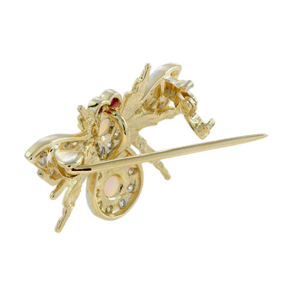 Opal and Diamond Bee Brooch with Ruby Eyes in 14ct Gold