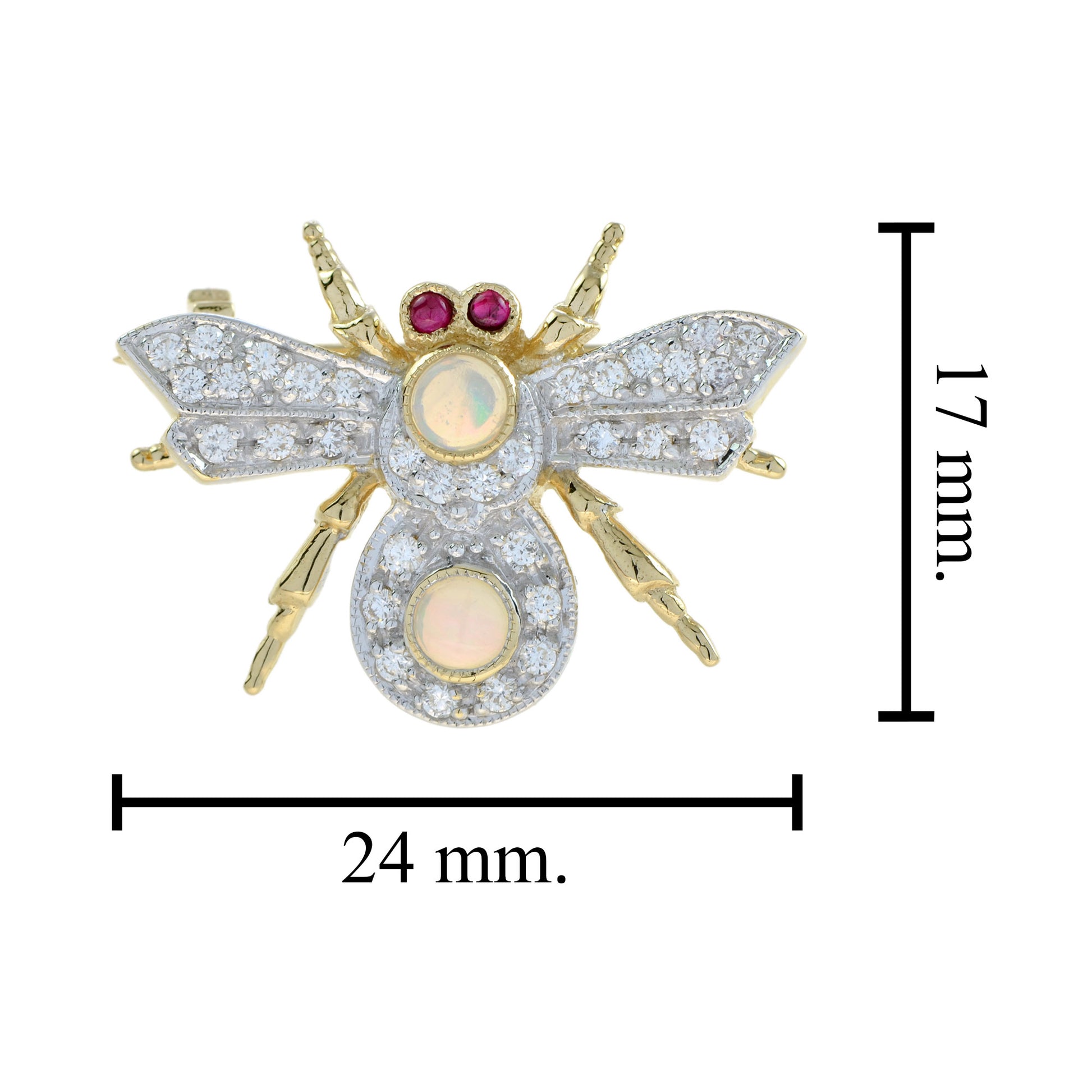 Opal and Diamond Bee Brooch with Ruby Eyes in 14ct Gold