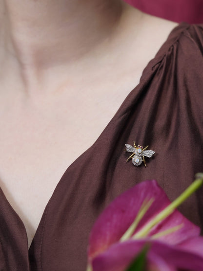 Opal and Diamond Bee Brooch with Ruby Eyes in 14ct Gold