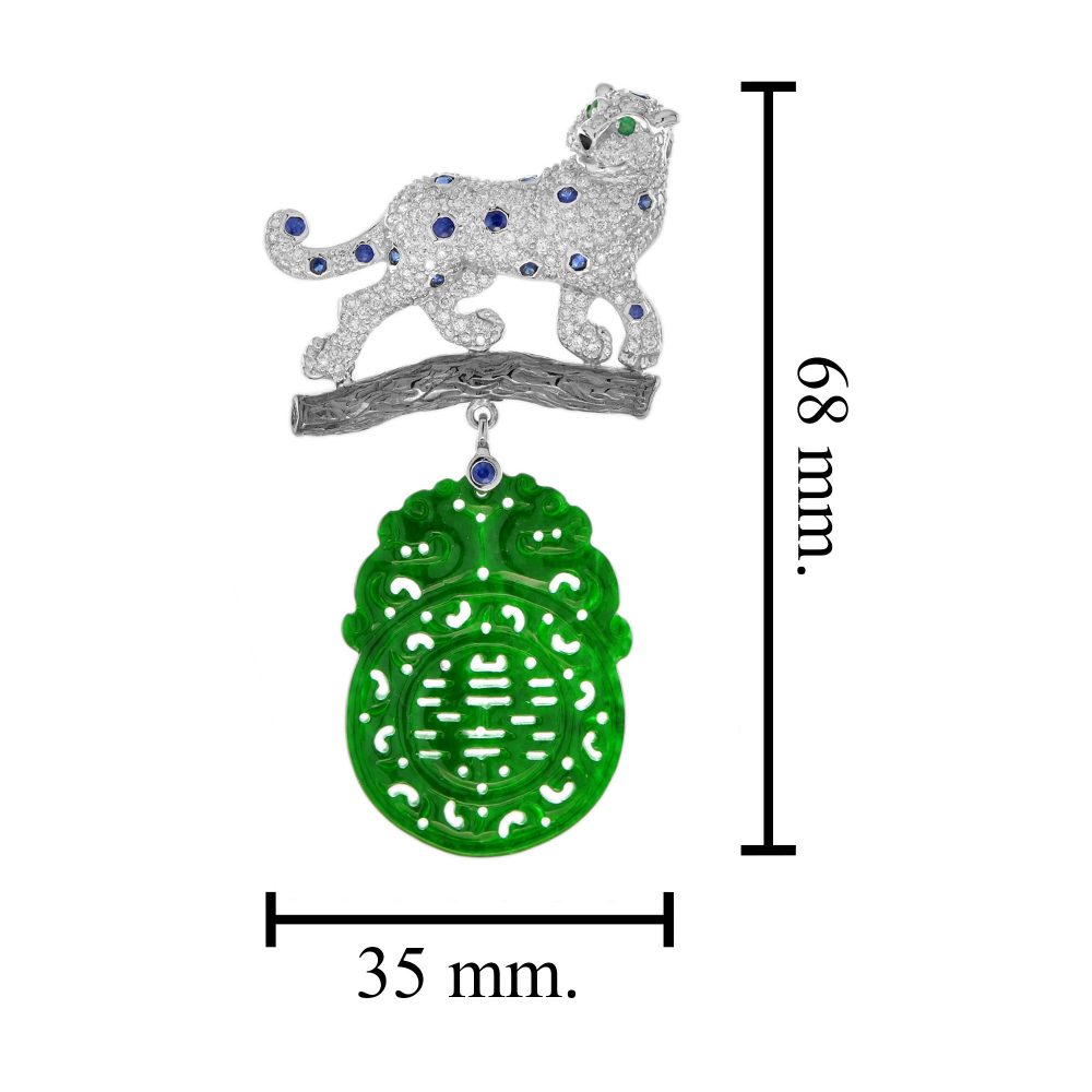 Contemporary Carved Jadeite Jade and Diamond Panther Brooch