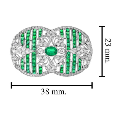Art Deco Style Emerald and Diamond Brooch in 18ct White Gold