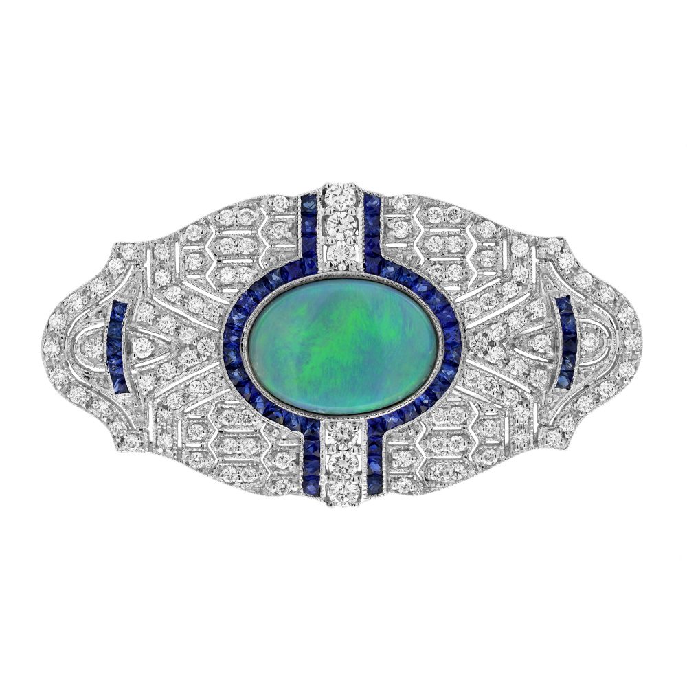 1.80ct Black Opal Sapphire and Diamond Brooch