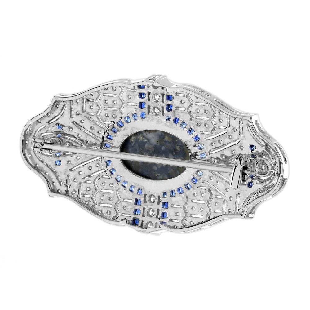 1.80ct Black Opal Sapphire and Diamond Brooch