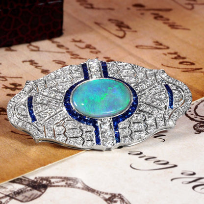 1.80ct Black Opal Sapphire and Diamond Brooch