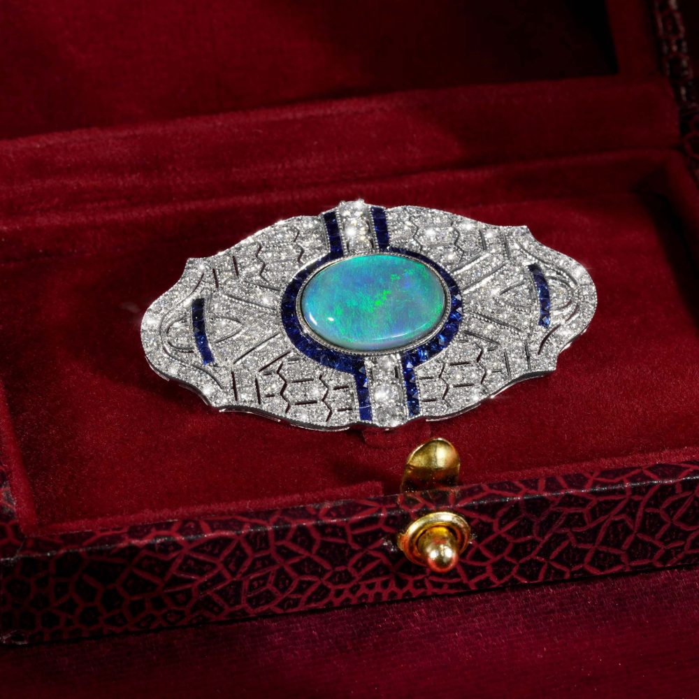 1.80ct Black Opal Sapphire and Diamond Brooch