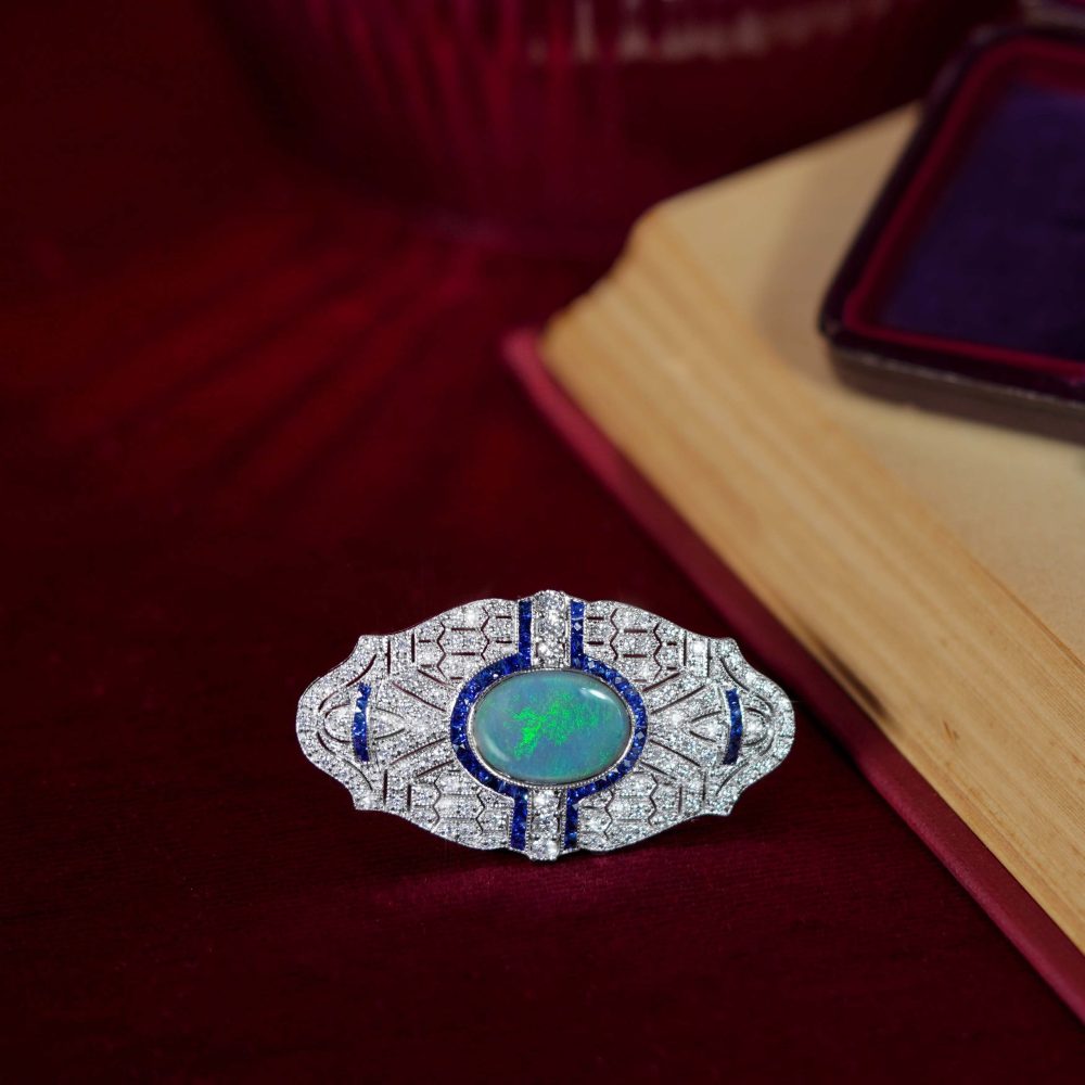 1.80ct Black Opal Sapphire and Diamond Brooch