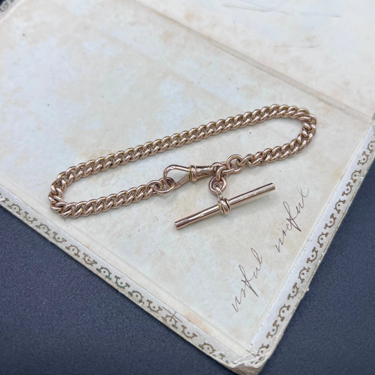 Vintage Antique 9ct Rose Gold Curb Link Albert Bracelet, Birmingham 1929