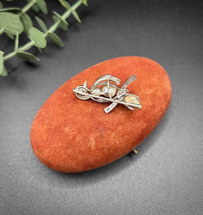 Antique Platinum, 1920s Bird Brooch, Pearls and Natural Diamonds