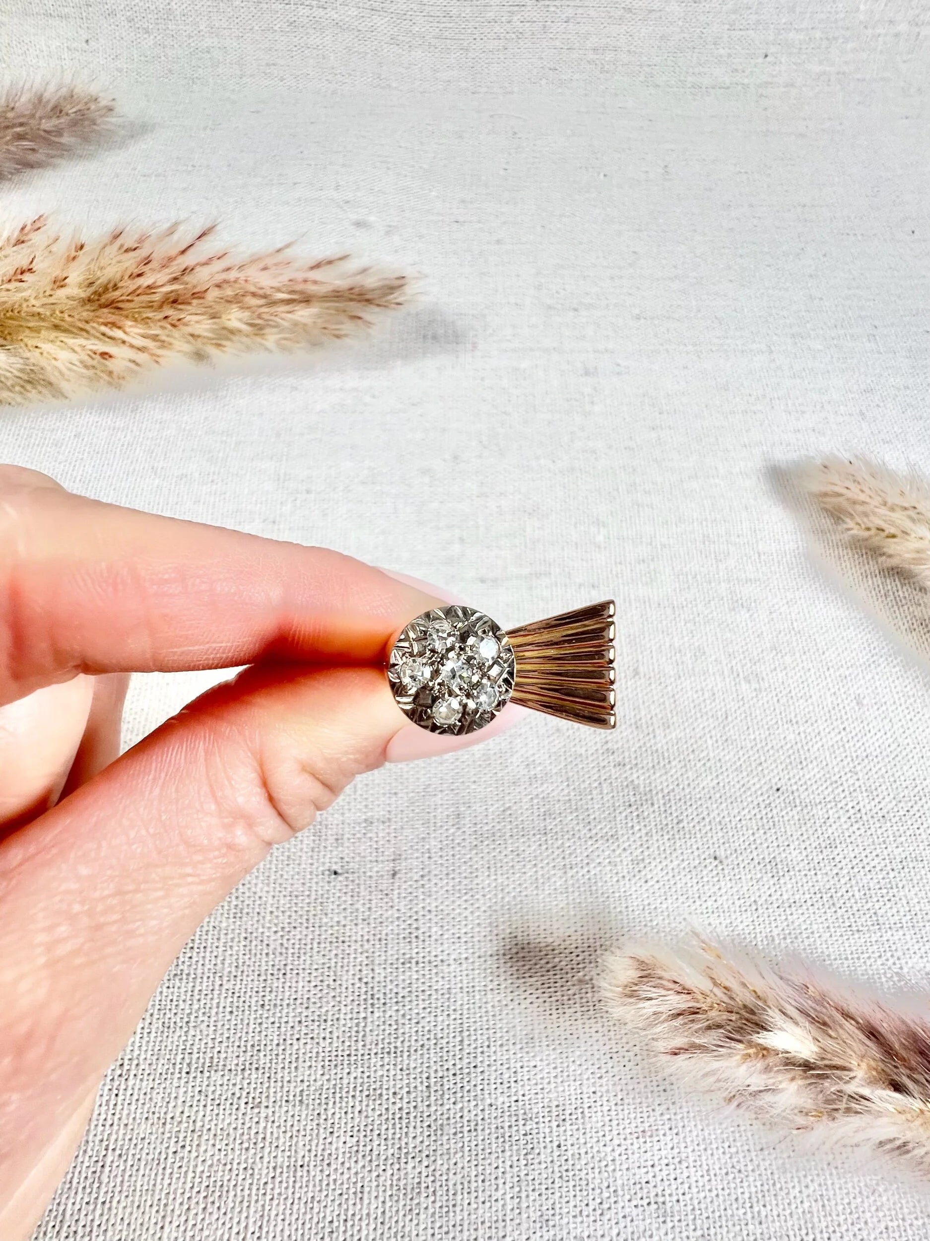 Vintage 18 Carat Rose Gold Diamond Bombé and Fan Cocktail Ring, Circa 1940