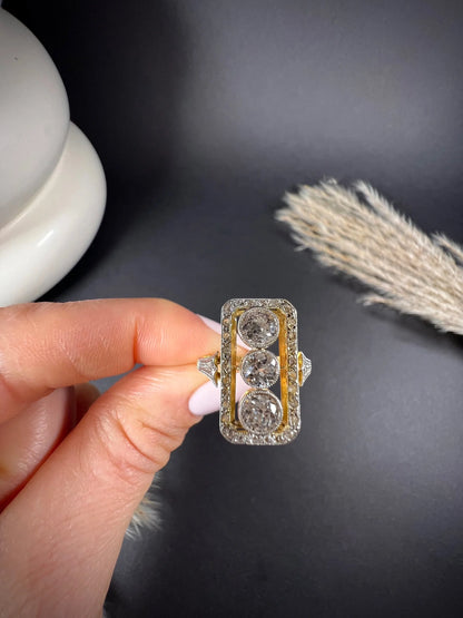 Antique 18 Carat Gold And Platinum Edwardian Rectangular Diamond Ring
