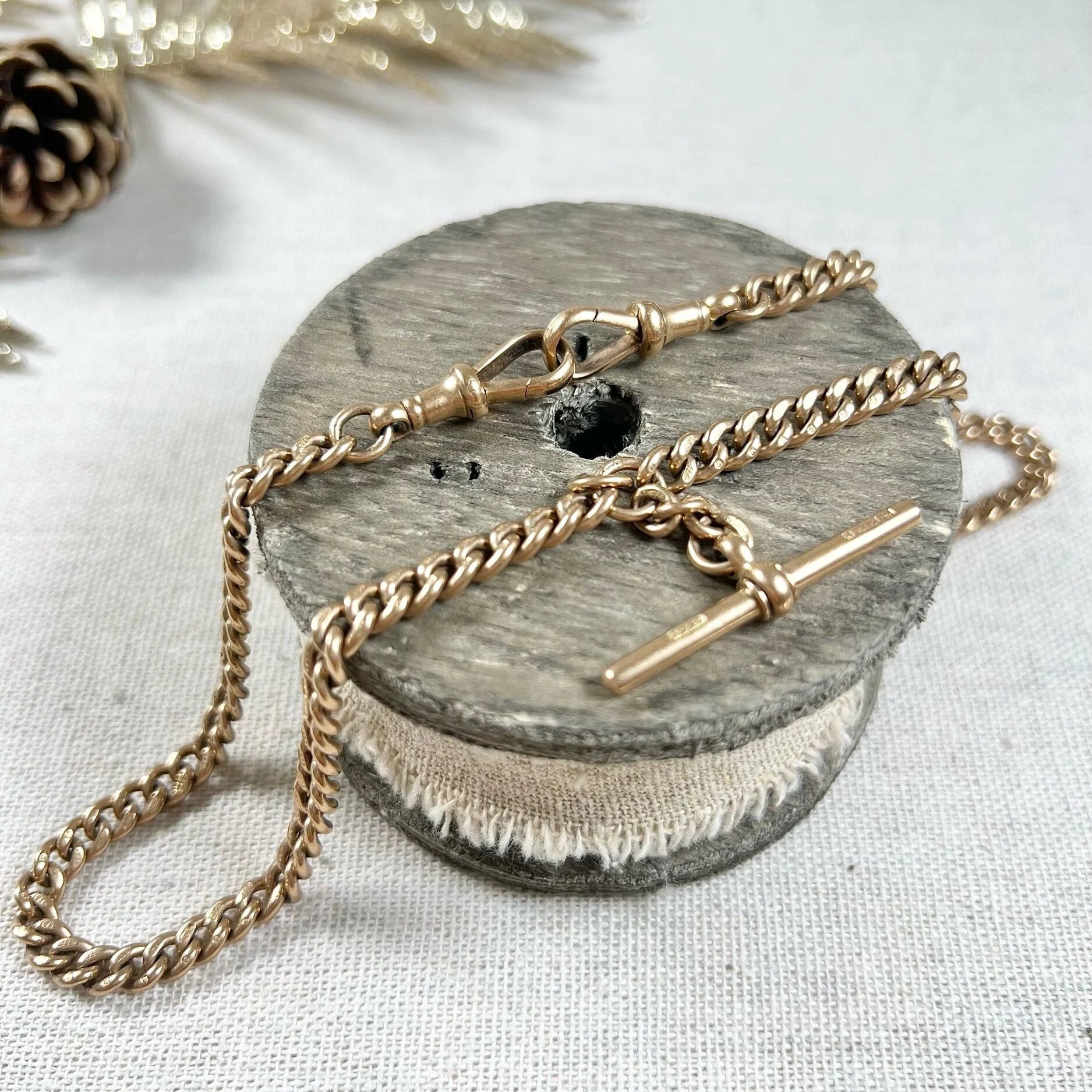 Antique 9ct Rose Gold Albert Curb Chain Necklace