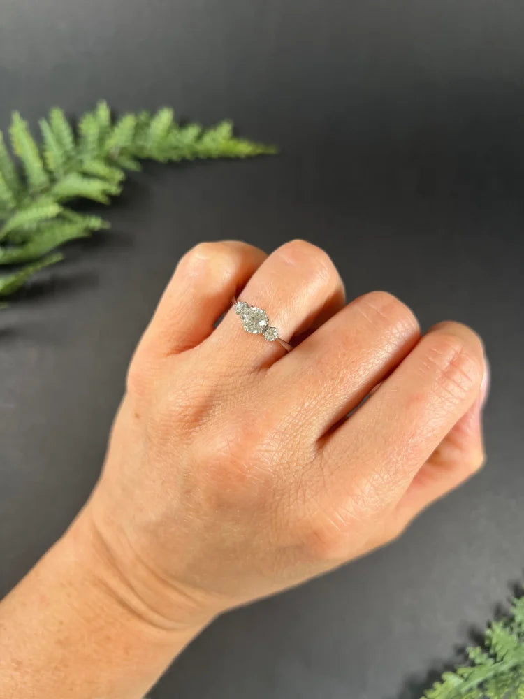 Vintage Three Stone Diamond Engagement Ring In 14 Carat White Gold