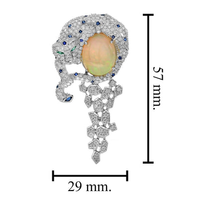 Opal and Diamond Leopard Brooch with Sapphire and Emerald