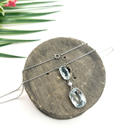 Vintage platinum, 1920s Aquamarine & Diamond Pendant Necklace
