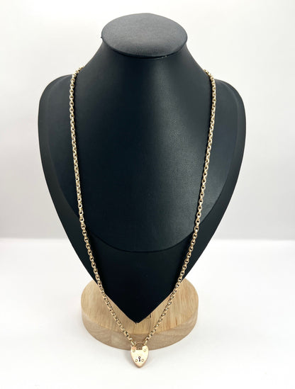 Antique 9 ct Rose Gold Oval Faceted Belcher Link Chain With Heart Padlock Clasp