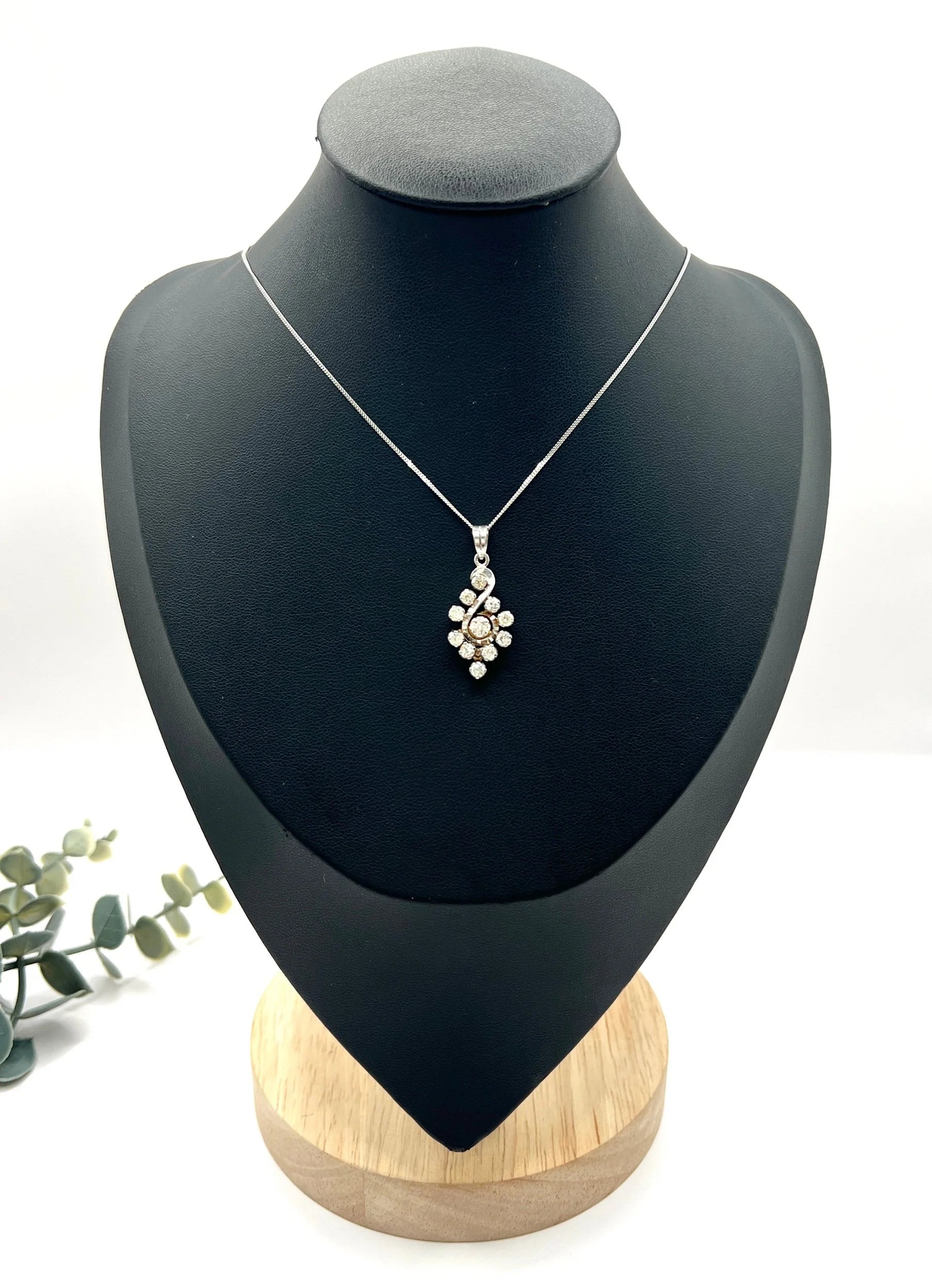 Vintage 18 Carat White Gold, 1980's 1.20 Carat Diamond Swirl Pendant Necklace