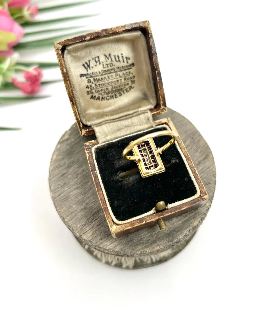 Art Deco Diamond and Ruby Cluster Tablet Ring