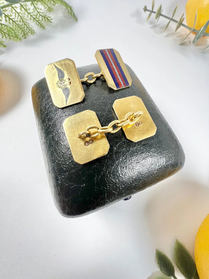 Antique 18 Carat Gold and Enamel Royal Air Force Cufflinks, Circa 1910