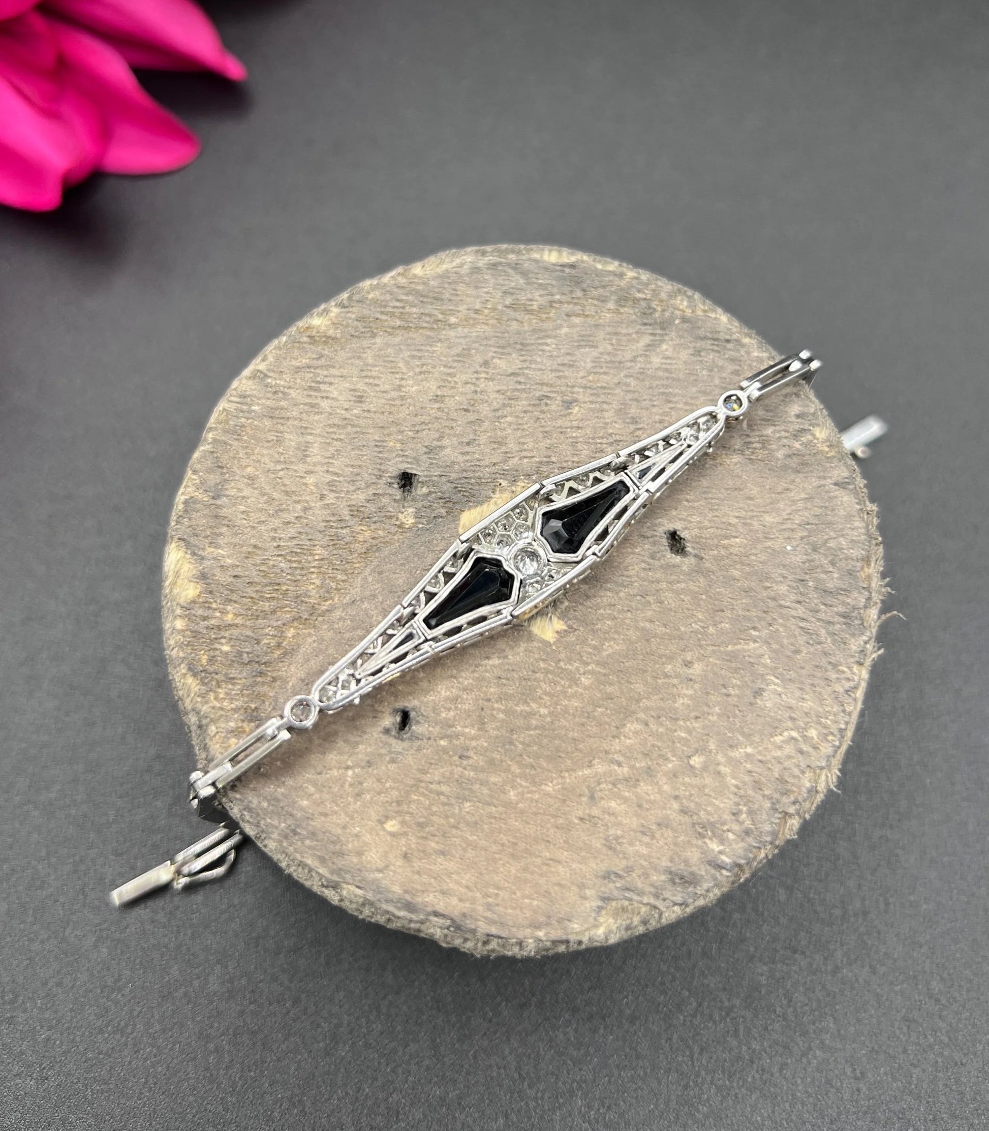 Antique Platinum, Original Art Deco Onyx & Diamond Bracelet