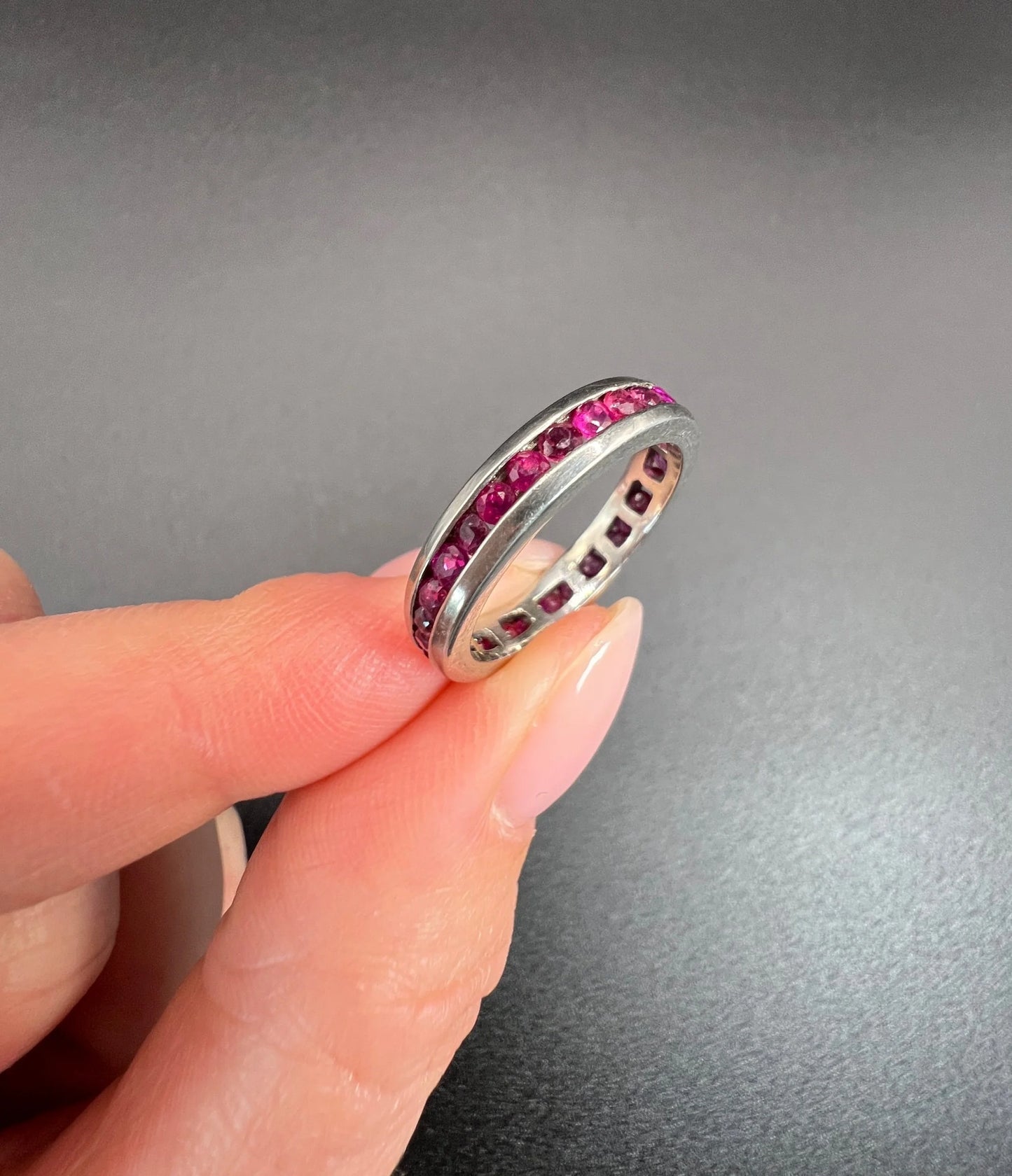 Vintage Platinum Ruby Channel Set Full Eternity Ring, Circa 1980