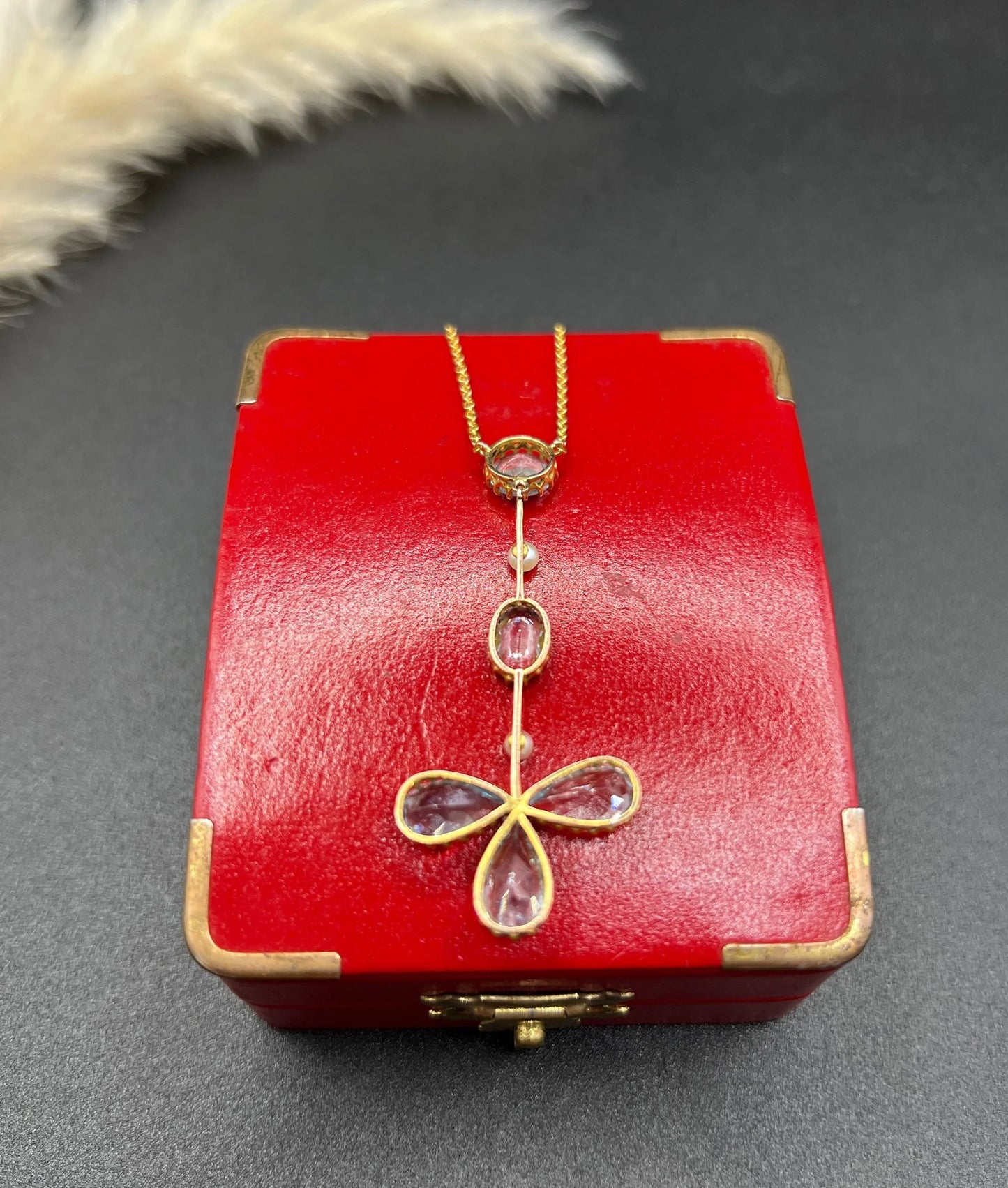 Antique 9 ct Yellow Gold, Edwardian Aquamarine And Pearl Floral Pendulum Drop Pendant