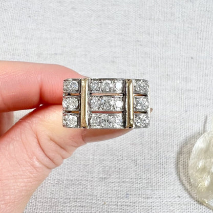 Vintage French 1940s Diamond Cocktail Tank Ring