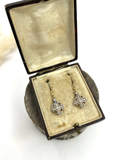 Antique 18ct Gold & Platinum, Edwardian era Diamond Drop Dangle Earrings