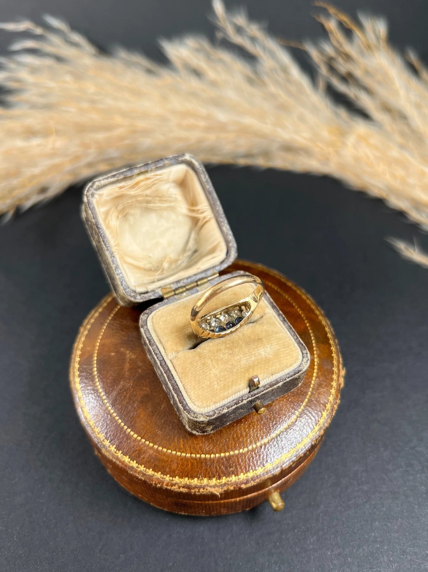 Victorian 18 Carat Gold Sapphire and Diamond Boat Shaped Ring, Circa 1880
