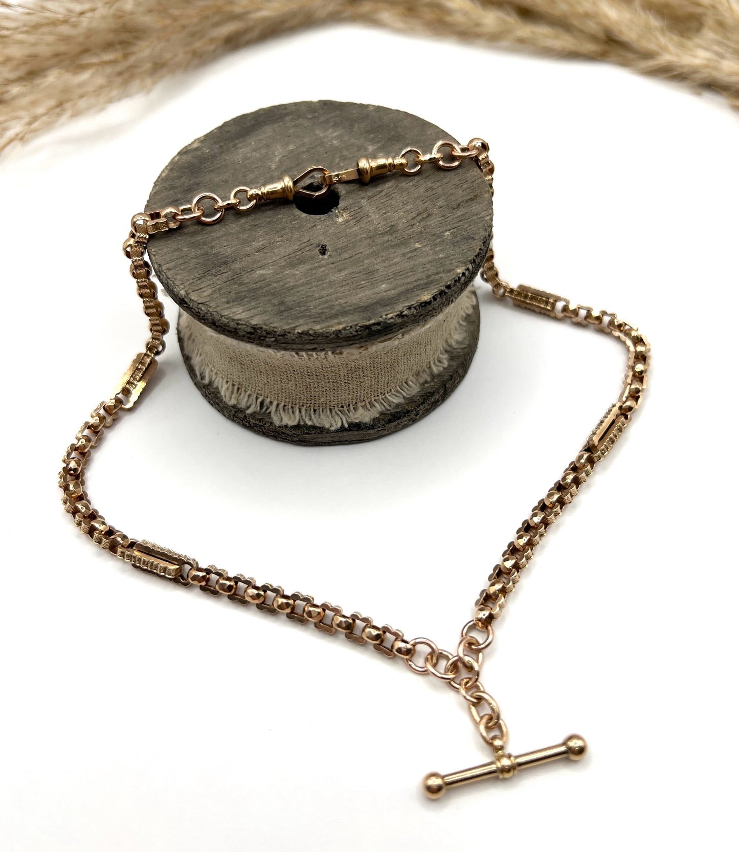 Edwardian Antique 9ct Rose Gold Paperclip Link Albert Chain Necklace