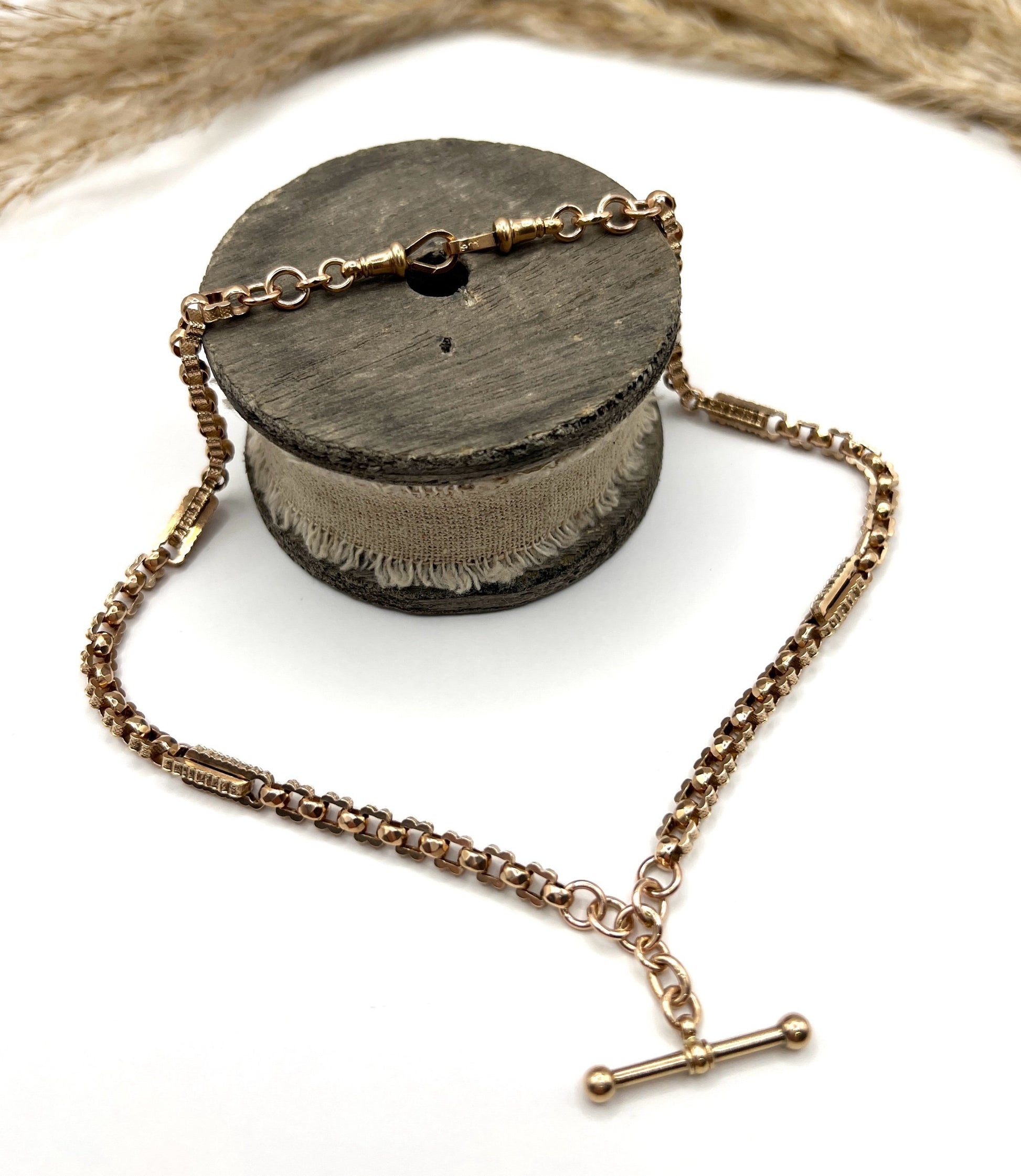 Edwardian Antique 9ct Rose Gold Paperclip Link Albert Chain Necklace