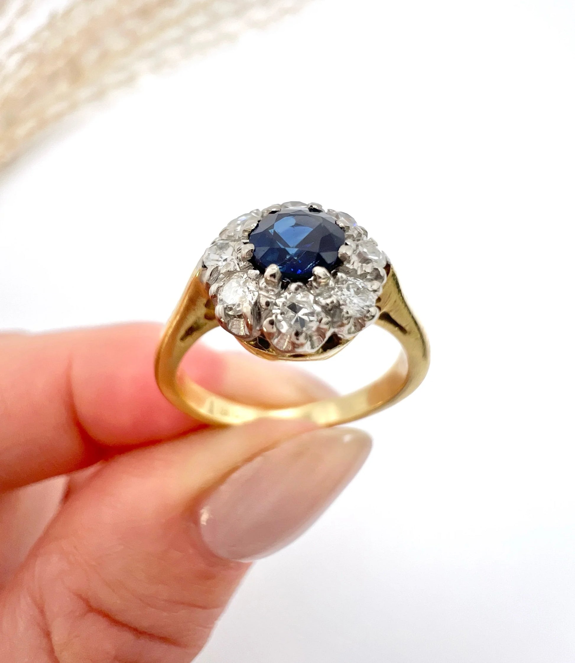 Vintage 18 ct Gold Stamped, 1960's Sapphire And Diamond Cluster Engagement Ring