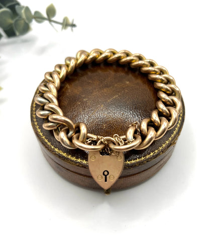 Antique 9 Carat Edwardian Rose Gold Curb Bracelet