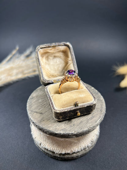 Vintage French 18 Carat Yellow and White Gold Amethyst Ring, Circa 1940